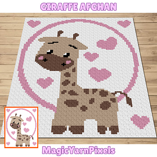 Giraffe With Hearts Afghan C2C Crochet Pattern by Magic Yarn Pixels