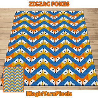Zigzag Foxes C2C Crochet Pattern by Magic Yarn Pixels
