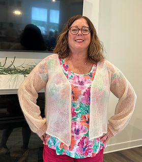 my wonderful test-knitter Rose in her gorgeous cloud cardi!