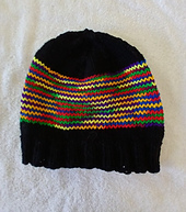 OLR Hat 23 2024 Mexicana and Black. Newer dye lot of variegated colorway does not pool.