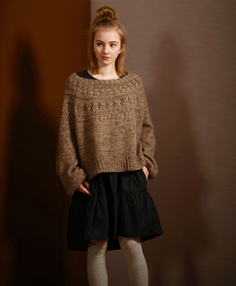 worn with about 62 cm positive ease, knitted with worsted wool yarn & mohair lave yarn.