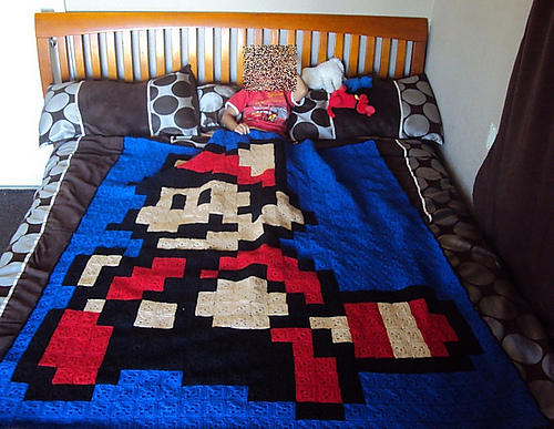 Granny Square Raccoon Mario Bedspread photo 1