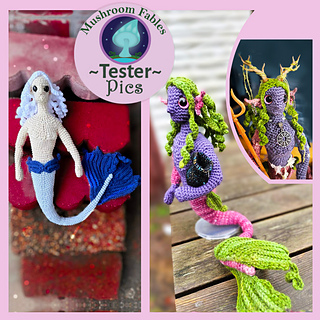 Tester pictures by @ThimmeschCreations (Blue Mer) & @Crochet_By_Kreon (Purple Mer) © Mushroom Fables Crochet