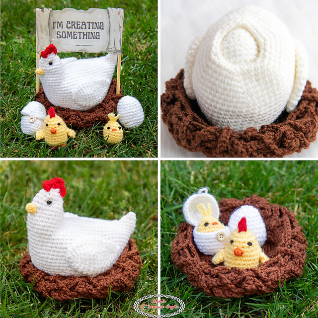 85 Free Crochet Farm Animals Patterns 51 Chicken Chicks Eggs and Nest Pattern