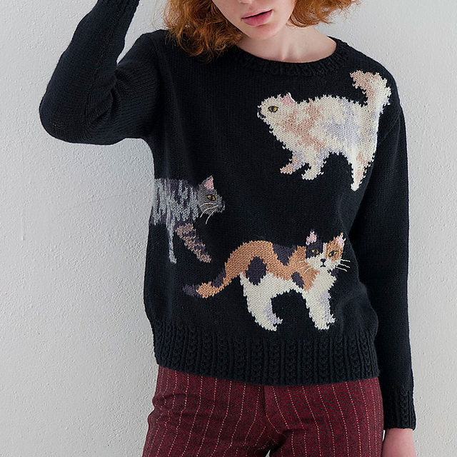 Ravelry Cat pullover ネコのプルオーバー pattern by Erika Tokai（東海えりか）