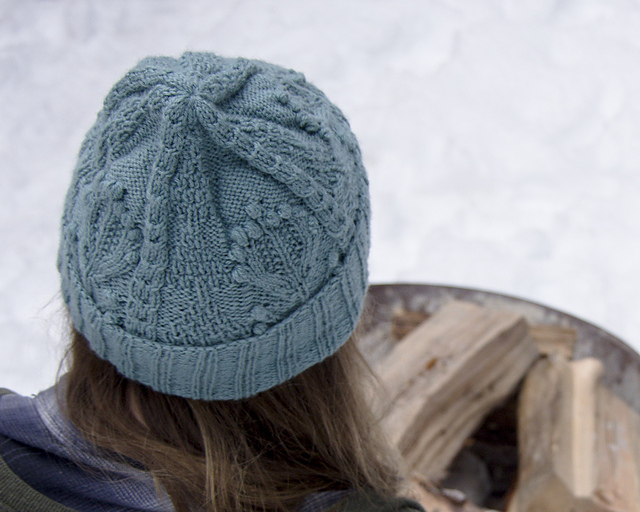 Textured Design Allium Intricate Detail Nature Theme Modern Cabled Fisherman Style Toque Beanie with Cuff Hat Knitting Pattern
