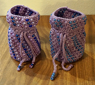 My efforts at making purple bags with purple beads.