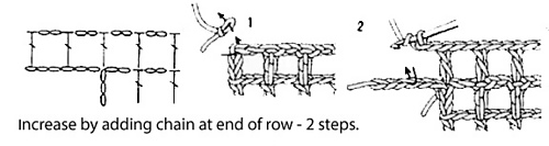 4-st blocks, increase at end of row using 2 step method