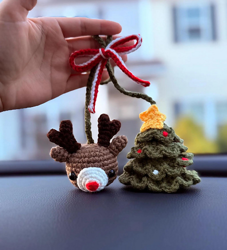 Crochet Reindeer & Christmas Tree Car Charm