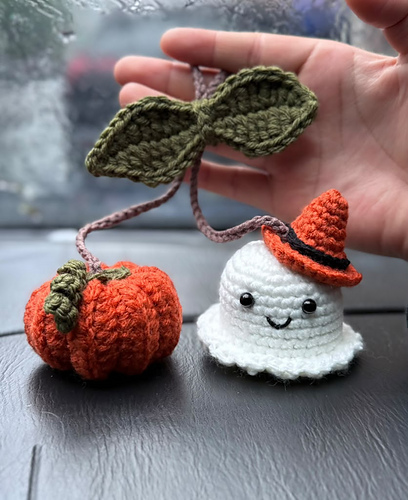Halloween Ghost & Pumpkin Crochet Charm