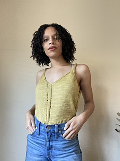 35.5" garment on 33" bust, body knit to 8", straps knit to 2.5"