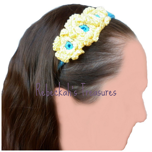 Floral Blue Crochet Headband photo 4