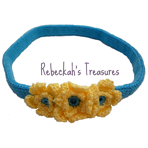 Floral Blue Crochet Headband photo 3