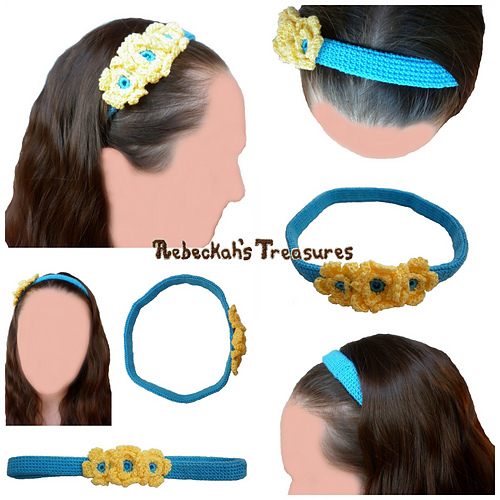 Floral Blue Crochet Headband photo 2
