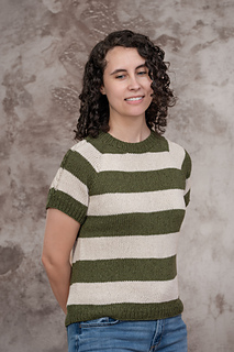 Knit in Drops Belle is Size 2, modeled with 0.5 inches (1.25 cm) of positive ease in the full bust.