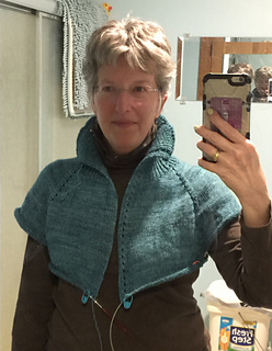 ripped out both sleeves and part of the body and added stitches/increased size.  Note how much closer the button bands are.  MUCH more comfy.
