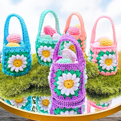 3 Daisy Granny Square Easter Basket