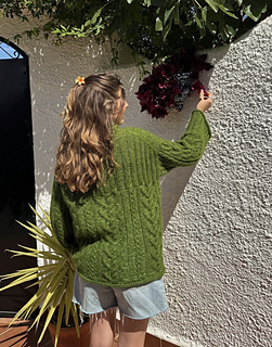 Testknitter Karoline in her sweater!