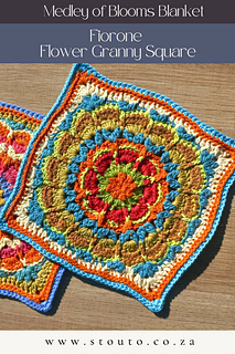 Crochet flower granny square pattern with colourful petals and four structured corners