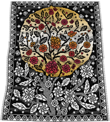 multiple color version, dark - black, light - white, moon - yellow/white gradient, flowers - red/yellow gradient
