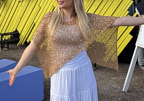 Sheer Sequin Knit Poncho