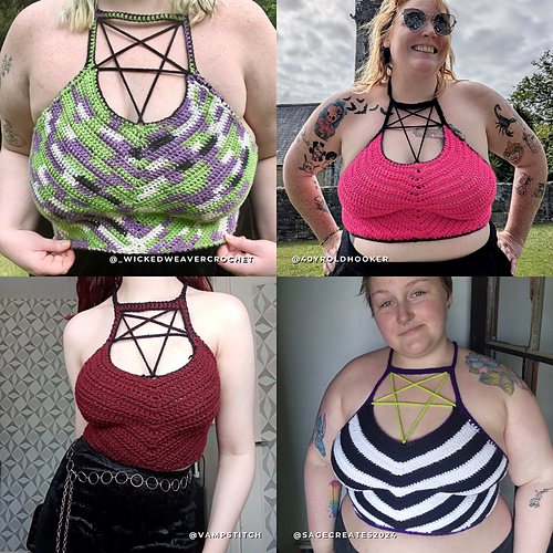 Pentagram Top - @_wickedweavercrochet; @40yroldhooker; @vampstitch; @sagecreates2024