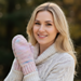 Crochet mittens in yarnicorn yarn from we are knitters on a blonde girl.