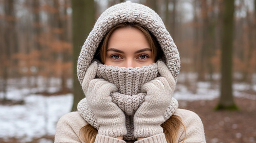 Crocheted balaclava in moss stitch