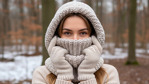 Crocheted balaclava in moss stitch