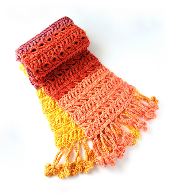 Ravelry Sunset Flame Scarf pattern by GoldenLucyCrafts