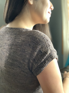 40" garment on 40" bust with body length knit to 9.5" before splitting for underarm.