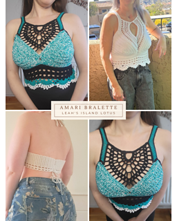 More examples of the Amari Bralette crochet top in various styles and sizes

