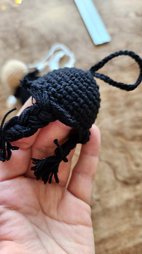 mage showing the back of the doll's head, detailing the construction and placement of the signature long braids.
