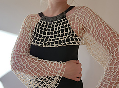 Fashion-forward crochet pattern for fishnet jumper smock, bolero shrug, and crop top in 9 sizes