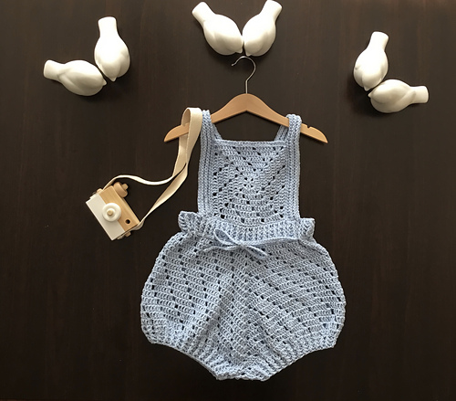 Melody Granny Romper Diaper Cover N 676 - Turquoise Pattern