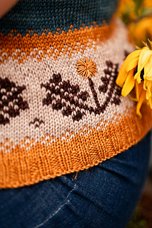 optional embroidery included, we used single ply fingering weight leftovers