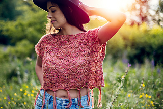 Size 53" shown on a 38" model. Knit with Miss La Motte Yarns Merino Singles