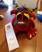 Received a 3rd place ribbon in the crocheted stuffed toy category at the 2025 Chilliwack Fair.