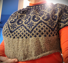 Looks like there will be a little excess fullness in the upper chest area, but there were a lot of increases throughout that section, probably to get to full chest width before the change in the patterning.