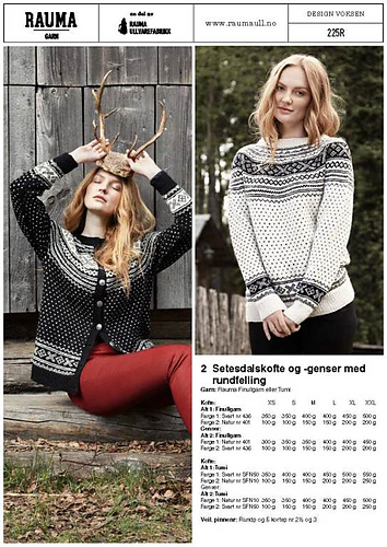 225-2 Setesdalskofte og genser med rundfelling - Rauma Ullvarefabrikk