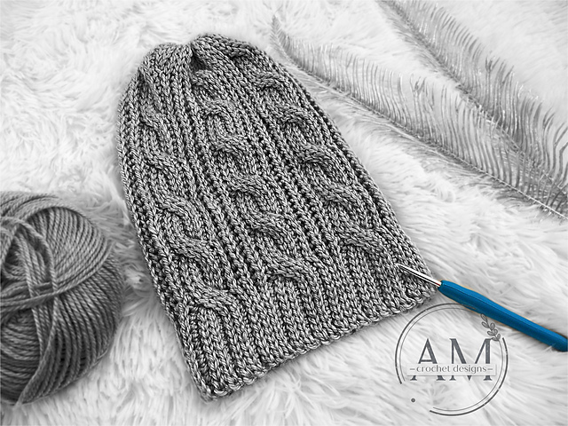3D cables knit-look beanie pattern by 