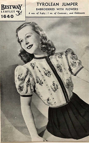 The original 1940s pattern by Bestway for a Tyrolean Jumper (in fact a bolero), number 1640.