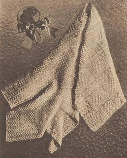 THE PROUDEST of young mothers will love to display this shawl. It is most distinctive; capacious, too, for it measures 46 x 46 inches. It is not a loose-knit, so there isn't any fear of tiny, clutching fingers spoiling the weave.