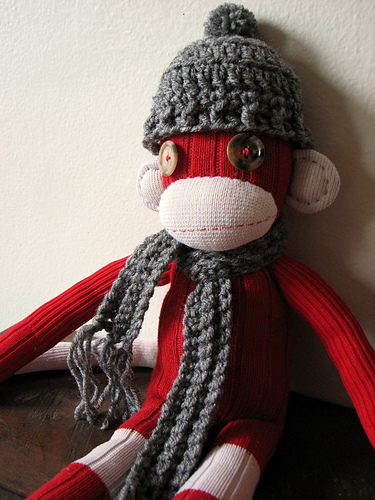 Sock Monkey Pom Pom Hat and Scarf photo 1