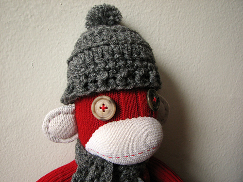 Sock Monkey Pom Pom Hat and Scarf photo 2