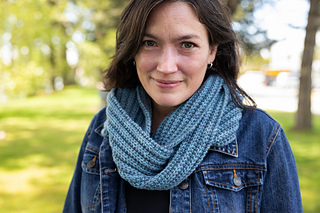 SweetGeorgia Trifecta Fine in Stormy Night knit held double.