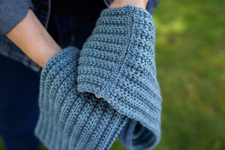 SweetGeorgia Trifecta Fine in Stormy Night knit held double.