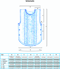 A schematic of the hauberk including all sizes and measurements.