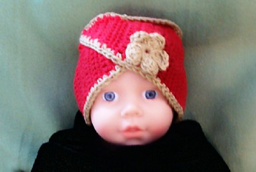245 Baby Hat and Booties Asian Style with Flowers photo 2