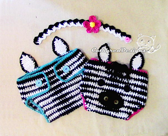 Ravelry Baby Zebra Diaper Cover and Headband pattern by Cathy Ren